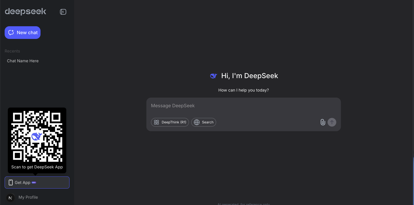 Preview of the DeepSeek Clone chat application